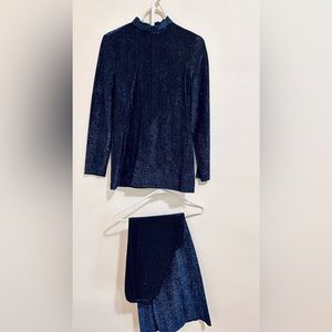 Women set metallic blue wide leg pants